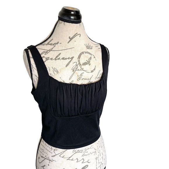 Womens Tank Top Size XL Stretch Crop Sleeveless Pleated Polyester Spandex Short - Picture 7 of 12